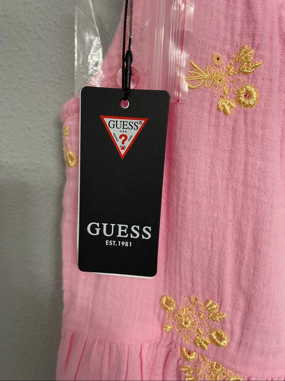 NWT GUESS Kids Pink Bonded Gauze Tiered Dress Size 8